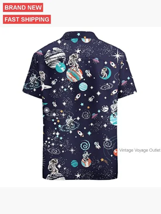 Men's Hawaiian Button Down Shirt Big Tall Loose Fit Short Sleeve Party - Picture 3 of 7